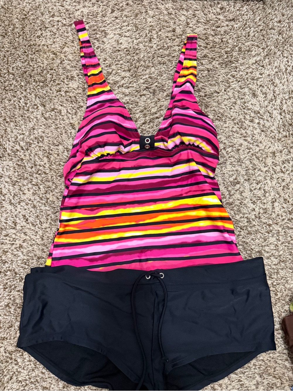 Mudd Pink Multi-Stripe top with Black Swim Shorts